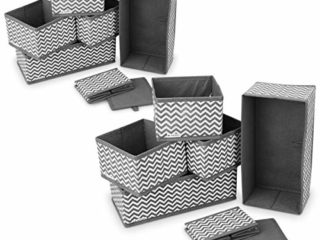 Navaris 12x Caja de Tela para almacenaje - Set de 12x Cubo Plegable Organizador de cajones - Cajas para Almacenamiento de Ropa Juguetes - Gris Blanco
