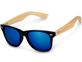 Navaris Gafas de sol UV400 - Gafas de madera para hombre y mujer - Gafas de sol con patillas de madera - Negro y azul