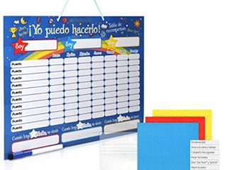 Navaris Pizarra de recompensa para niños - Tabla magnética para Dar premios por Buen Comportamiento - Calendario con rotulador 250 imanes - Español