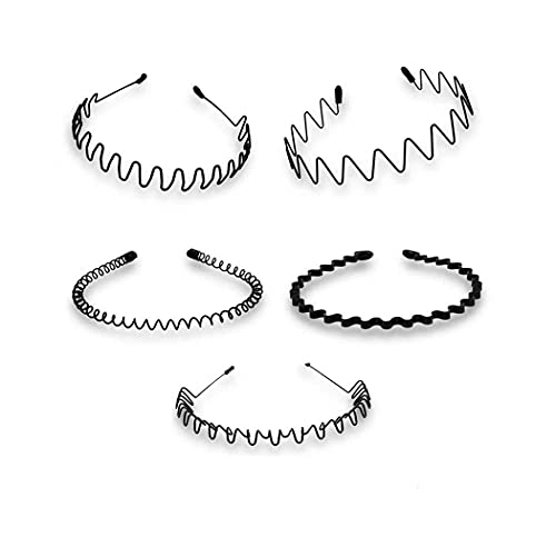 Ncheli 5pcs Banda para el pelo de metal unisex,Multiestilo Diademas de Metal Diademas de Metal unisex Aro Spring Wave diadema para el cabello para hombres mujeres con banda de goma