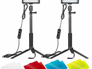 Neewer 2 X Luz de Vídeo LED USB de Regulables 5600K con Soporte de Trípode Profesional y Filtros de Color para Grabación en Ángulo Bajo, luminación de Videoconferencia/Juegos/YouTube/Fotografía