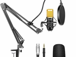Neewer NW-800 Micrófono Condensador Profesional Estudio y NW-35 Micrófono Grabación Ajustable Suspensión Brazo de Tijera Soporte con Montaje Anti-choque y Kit Abrazadera de Montaje