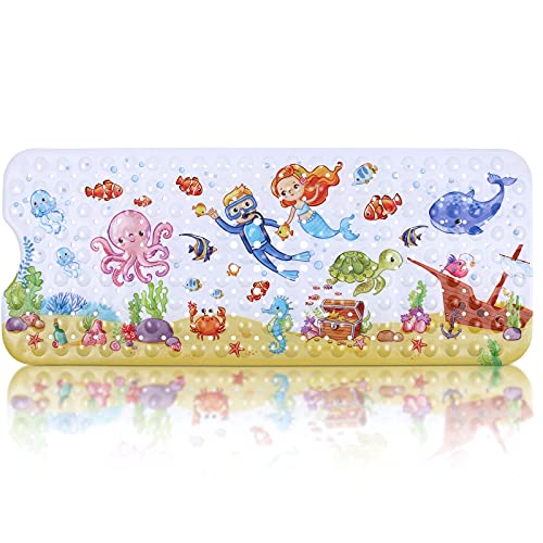 NEFLSI Alfombrillas para bañera Extralargo Alfombra para Bañera Antideslizante para Niños Alfombrillas para Bañera con ventosas para bañera con Motivos del Océano Alfombrillas de Ducha 100×40cm