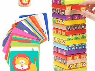 Nene Toys Torre de Bloques Infantil de Madera 4 en 1 con Colores y Animales – Juego de Mesa Familiar Educativo para Niños Niñas de 3 a 9 años Compartir Entre Padres e Hijos