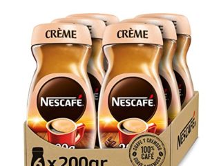 NESCAFÉ CRÈME aroma y sabor, café soluble con crema, frasco de vidrio, Pack de 6 x 200 g