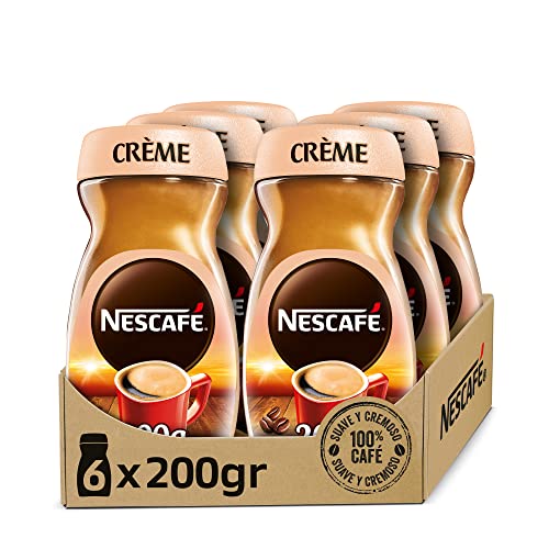 NESCAFÉ CRÈME aroma y sabor, café soluble con crema, frasco de vidrio, Pack de 6 x 200 g