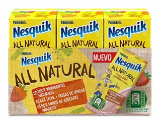 NESTLE NESQUIK All Natural batido de fresa con leche y azúcar moreno de caña integral Sin Gluten pack 3 briks 180 ml