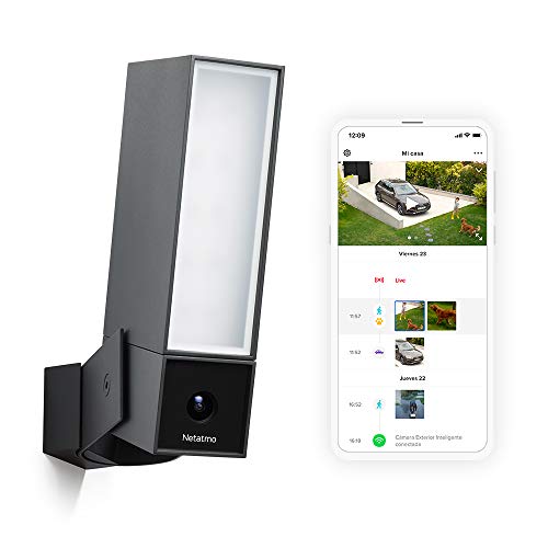 Netatmo Cámara de Vigilancia WIFI Exterior, Foco integrado, Detección de Movimientos, Visión Nocturna, Sin Costo Adicional, NOC01-EU (Presence)