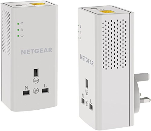 Netgear - Adaptador de línea eléctrica con 1 Puerto de Red, 1 Puerto PLP1000-100UKS y Salida Extra, Paquete de 2 1 GB