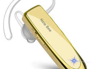 New Bee Manos Libres Auricular Bluetooth Auricular inalámbrico Bluetooth Mano Libre con tecnología de Captura de Voz Clara Auricular Bluetooth para iPhone Samsung Huawei Sony, etc (Oro)