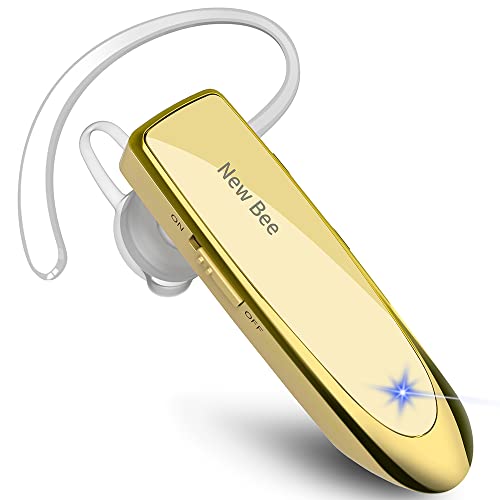 New Bee Manos Libres Auricular Bluetooth Auricular inalámbrico Bluetooth Mano Libre con tecnología de Captura de Voz Clara Auricular Bluetooth para iPhone Samsung Huawei Sony, etc (Oro)