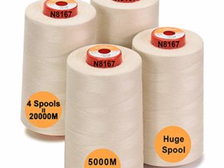 New brothread - 28 Opciones - 4 Bobinas Grandes de 5000M hilo de coser de poliéster todo propósito 40S/2 (Tex27) para coser, acolchar, patchwork, remalladora y overlock - Cream