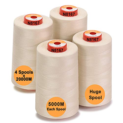 New brothread - 28 Opciones - 4 Bobinas Grandes de 5000M hilo de coser de poliéster todo propósito 40S/2 (Tex27) para coser, acolchar, patchwork, remalladora y overlock - Cream