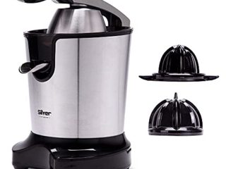 NEW CHEF - Exprimidor Eléctrico de Naranjas y Cítricos Juicer Silver Negro, 300W, Doble Cono, Boquilla Antigoteo e Interruptor de Presión Inteligente. Exprimidor Zumo Desmontable y Fácil de Limpiar