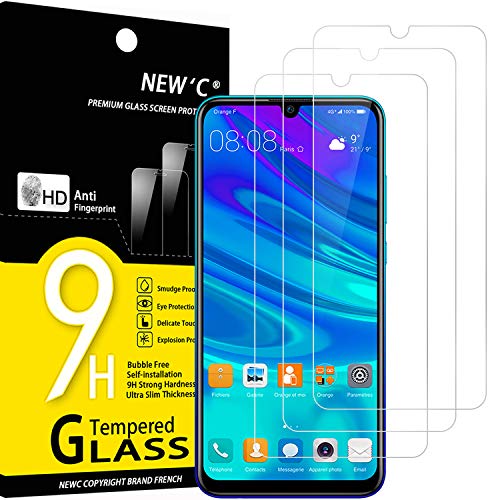 NEW'C 3 Piezas, Protector Pantalla para Huawei P Smart 2019, Honor 10 Lite, Honor 8A, Antiarañazos, Antihuellas, Sin Burbujas, Dureza 9H, 0.33 mm Ultra Transparente, Vidrio Templado Resistente