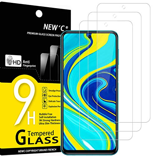 NEW'C 3 Piezas, Protector Pantalla para Xiaomi Redmi Note 9S, 9 Pro, 9 Pro MAX, Cristal templado Antiarañazos, Antihuellas, Sin Burbujas, Dureza 9H, 0.33 mm Ultra Transparente, Ultra Resistente