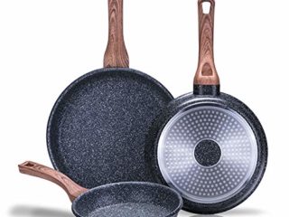 NEWCHEF - Juego de Sartenes Antiadherentes FOLK 3pzs. (20,24,28Ø cm) de Aluminio, apto para Inducción y Vitrocerámica. Set de sartenes Antigoteo con Mango Ergonómico, Fáciles de Limpiar y Libre PFOA