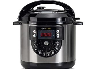 NEWCOOK Olla Programable Newcook Delicious Negra, Olla a Presión Multifunción Eléctrica con Voz, 15 Funciones, 1000W,6 l, 4 Niv. Presión,Cubeta con recubrimiento cerámico. Accesorio para Freír