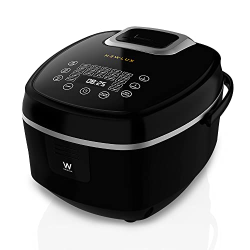 NEWLUX - Robot de cocina Multifunción Programable 24H Digital V100, Táctil, Capacidad 5L (Hasta 10 pax), 21 Prog Automáticos. Mantiene el Calor 12H. Incluye Cubeta Antiadherente y Accesorios (900W)