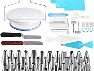 NEXGADGET 102PCS Kit Boquillas para Manga Pastelera, con Boquillas de Acero Inoxidable, Plato Giratorio de Pastel, Espátula para Tartas, etc, Pasteles para Hornear Juego de Decoración para Cupcakes