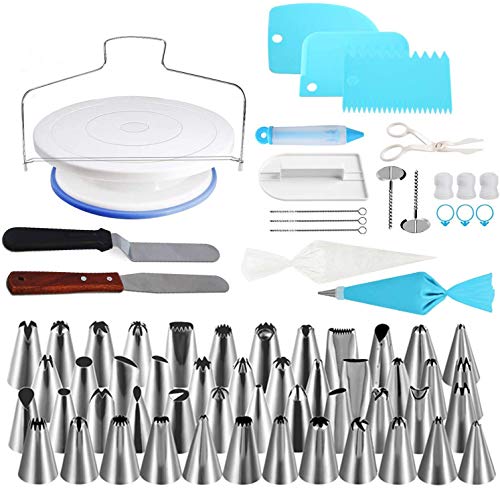 NEXGADGET 102PCS Kit Boquillas para Manga Pastelera, con Boquillas de Acero Inoxidable, Plato Giratorio de Pastel, Espátula para Tartas, etc, Pasteles para Hornear Juego de Decoración para Cupcakes