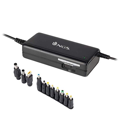 NGS Ban - Cargador Universal Manual 90 W para Ordenador Portátil, Cargador con 11 Adaptadores Compatibles con HP, DELL, ASUS, Lenovo, Acer