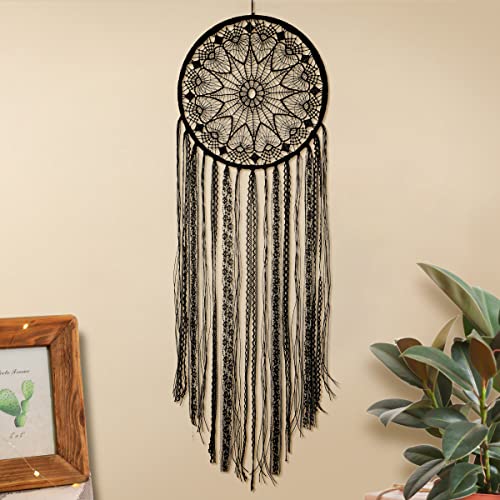 Nice Dream Atrapasueños Negro, Atrapasueños Hechos a Mano de Encaje de Ganchillo para Decoración del Hogar Colgante de Pared (Negro)