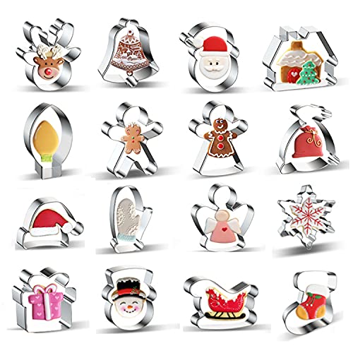 Ninevi 16 Pcs Juego de Navidad para Cortador de Galletas ,Acero Inoxidable moldes de galletas,Cortadores de Galletas Navidad, Hornear para fondant ,quesos ,cake,galletas