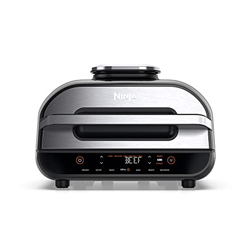 Ninja Foodi MAX [AG551EU] Parrilla y Freidora de Aire con Sonda Digital, 3.8 l, 6 Funciones de Cocción, 2460 W, 3.8 litros, Non-Stick Ceramic Coated, Gris/Plata