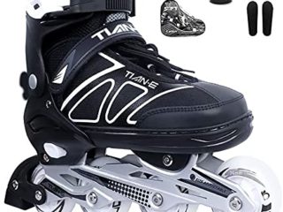 Niños Hombres Mujeres Patines En Línea ABEC-7 Rodamientos, 8 Ruedas LED Blancas De Goma PU, Patines De Fitness Unisex Ajustables Para Adultos, Principiantes, Niñas Y Niños (S-XL),Negro,L 38_41