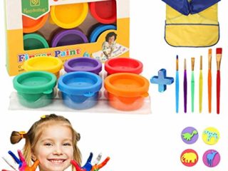 Niños Pinturas Dedos con Bata Arte Impermeable, Pintura Dedos Lavable Niños, Esponja Pintura Cepillos Kit para Niños Pintura DIY Artesanías,Hogar Escuela Jardín Infantes (Gelb)