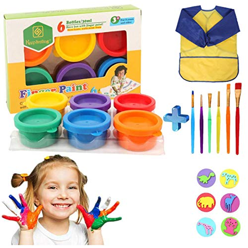 Niños Pinturas Dedos con Bata Arte Impermeable, Pintura Dedos Lavable Niños, Esponja Pintura Cepillos Kit para Niños Pintura DIY Artesanías,Hogar Escuela Jardín Infantes (Gelb)