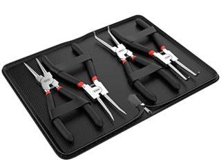 Nirox Juego de 4 Alicates para anillos de presión de 175 mm - Alicates para arandelas con puntas de precisión - Alicates circlip con mangos antideslizantes - Alicates en bolsa de almacenamiento