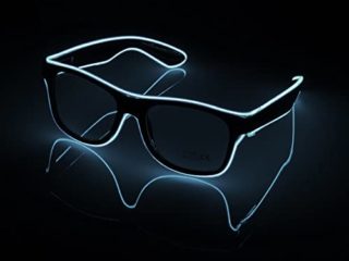 NIWWIN Gafas para fiestas，Gafas de neón,Gafas de sol alimentadas por baterías.Para un baile de bar,Adecuado para hombres, mujeres y niños.Es el mejor compañero para una fiesta de Halloween. (Blanco)