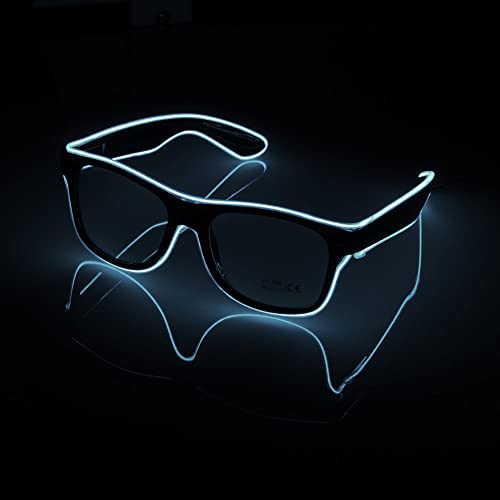 NIWWIN Gafas para fiestas，Gafas de neón,Gafas de sol alimentadas por baterías.Para un baile de bar,Adecuado para hombres, mujeres y niños.Es el mejor compañero para una fiesta de Halloween. (Blanco)
