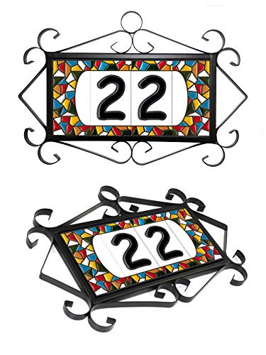 Número y letras para casa, Cerámica Pintada a Mano 5 x 11 cm md trencadis, Grabado y Cerámica Española (Herraje para 4 piezas)