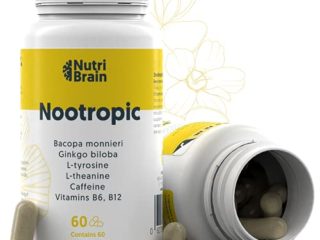 Nootrópico Natural Envase XL 60 Cápsulas | Fórmula para incrementar la energía, concentración y agilidad mental | Cafeína, Ginko Biloba, Tirosina, Teanina, Bacopa Monnieri y Vitaminas