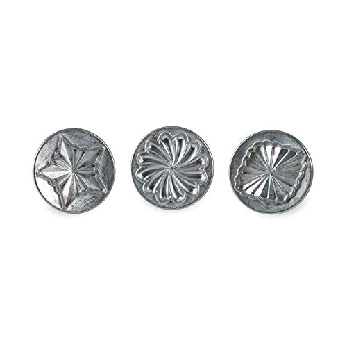 Nordic Ware Pretty Pleated Cookie Stamps Bonitos Sellos Plisados para Galletas, Aluminio Fundido Madera, Natural con Asas Rojas