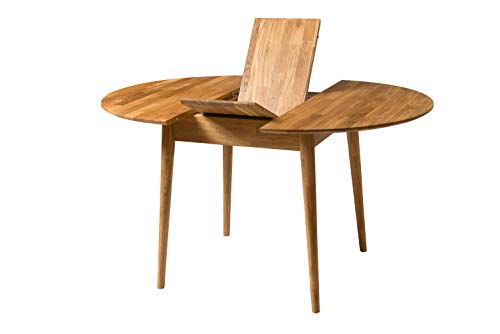 NORDICSTORY Escandi 3 Mesa de Comedor Redonda Extensible de Madera Maciza Roble, Cerrada 100 cm y Abierta 130 cm, Ideal para Cocina y Salon, Muebles de Estilo Nordico Color (Roble Natural)