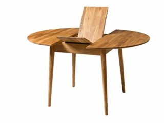 NORDICSTORY Escandi 3 Mesa de Comedor Redonda Extensible de Madera Maciza Roble, Cerrada 100 cm y Abierta 130 cm, Ideal para Cocina y Salon, Muebles de Estilo Nordico Color (Roble Natural)
