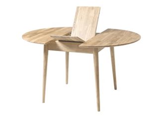 NordicStory Escandi 5 Mesa de Comedor Extensible Redonda 110-145 cm de Madera Maciza Roble, Ideal para Cocina Salon, Muebles Estilo Nordico Escandinavo Color (Roble Blanqueado)