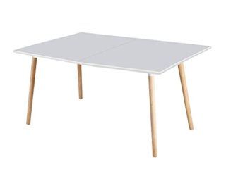 Nordika, Mesa Extensible, Mesa Comedor Rectangular, Salon o Cocina, Acabado en Blanco y Haya, Medidas: 140-180-220 cm (Largo) x 90 cm (Ancho) x 76 cm (Alto)