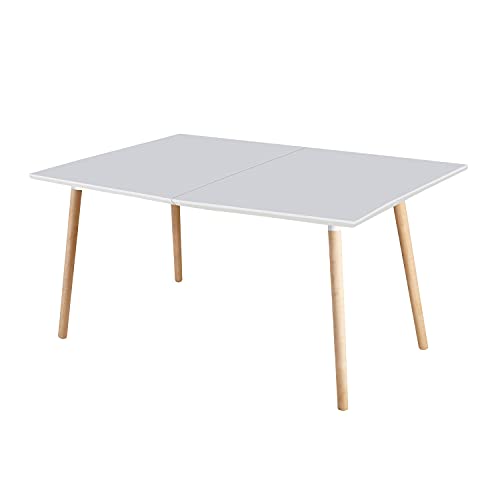 Nordika, Mesa Extensible, Mesa Comedor Rectangular, Salon o Cocina, Acabado en Blanco y Haya, Medidas: 140-180-220 cm (Largo) x 90 cm (Ancho) x 76 cm (Alto)