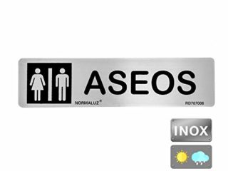 Normaluz RD707008 - Señal Adhesiva Rectangular Aseos Unisex Acero inoxidable Adhesivo 0,8 mm 5x20 cm