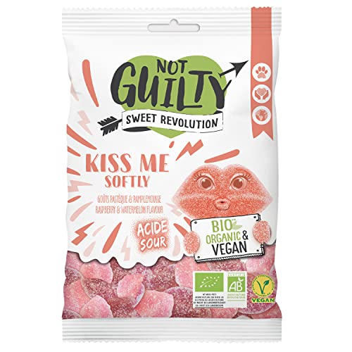 NOT GUILTY Gominolas Bésame Tiernamente Ecológicas | Sabor Frambuesa y Pomelo | Vegetariano | Vegano | Sin Gluten | Bolsita 100 gr