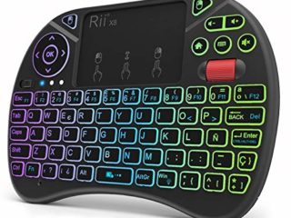 (Nueva versión) 2018 Rii X8 Mini Teclado inalámbrico, Teclado retroiluminado con Pantalla táctil 2.4GHz y Rueda de Scroll, Dispone de 8 Cambios de Color