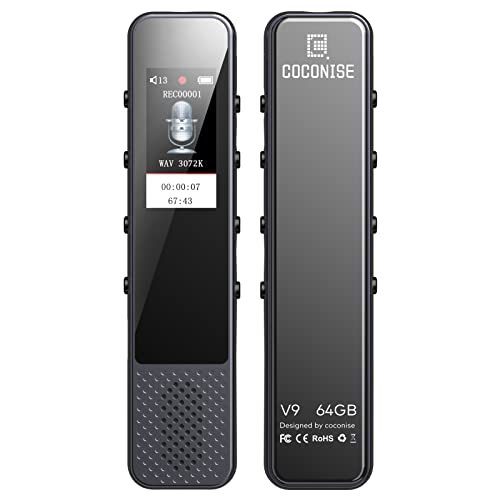 【Nuevo en 2022】 64GB Grabadora de Voz Digital, COCONISE 3072kbps Grabadora Voz con Reproductor de MP3, Calidad de Sonido HD, reducción de Ruido Inteligente, con función de grabación de Control de Voz