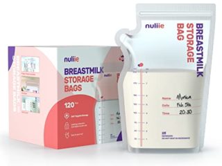 Nuliie 120 Uds Bolsas Almacenamiento de Leche Pre-esterilizadas, 250ml Bolsa Para Leche Materna con Boquilla Dispensadora, Libre de BPA, Bolsa Auto-Portante, Ahorro de Espacio