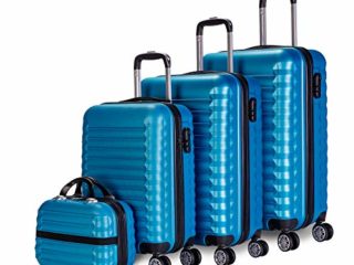 NUMADA-Juego de Maletas Rígidas 4pzs. Mod. Newteck Maleta Cabina 53cm, M. Mediana 63cm, M. Grande 75cm y Neceser. Set de Maletas de Viaje ABS Eco Friendly, 4 Ruedas Dobles, Cierre Combinación (Azul)