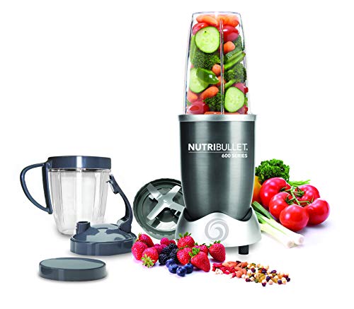 NutriBullet NBR-0928-M Extractor de nutrientes original con recetario en español, base motor de alta capacidad, 600 W, 20000 rpm, incluye varios accesorios, Gris